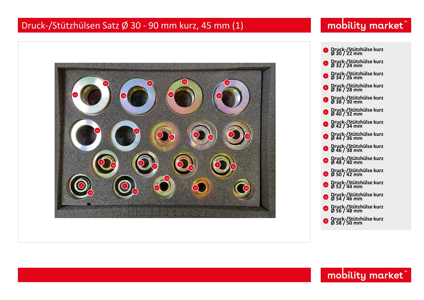 druck /stützhülsen satz Ø 30 – 90 mm kurz, 45 mm