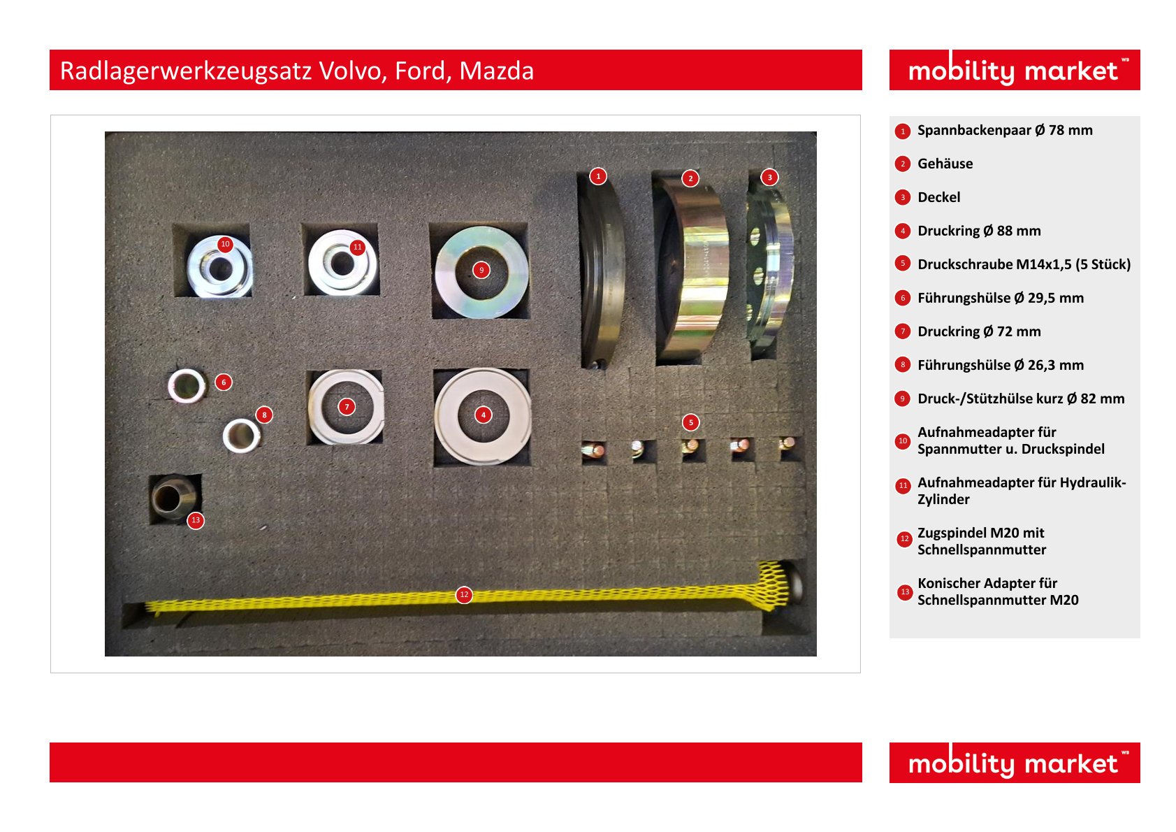 radlagerwerkzeugsatz volvo, ford, mazda