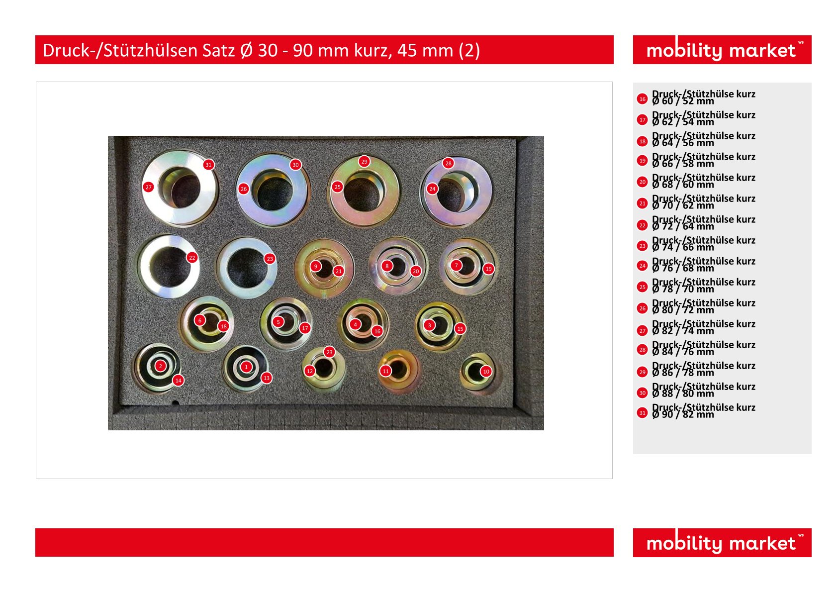 druck /stützhülsen satz Ø 30 – 90 mm kurz, 45 mm