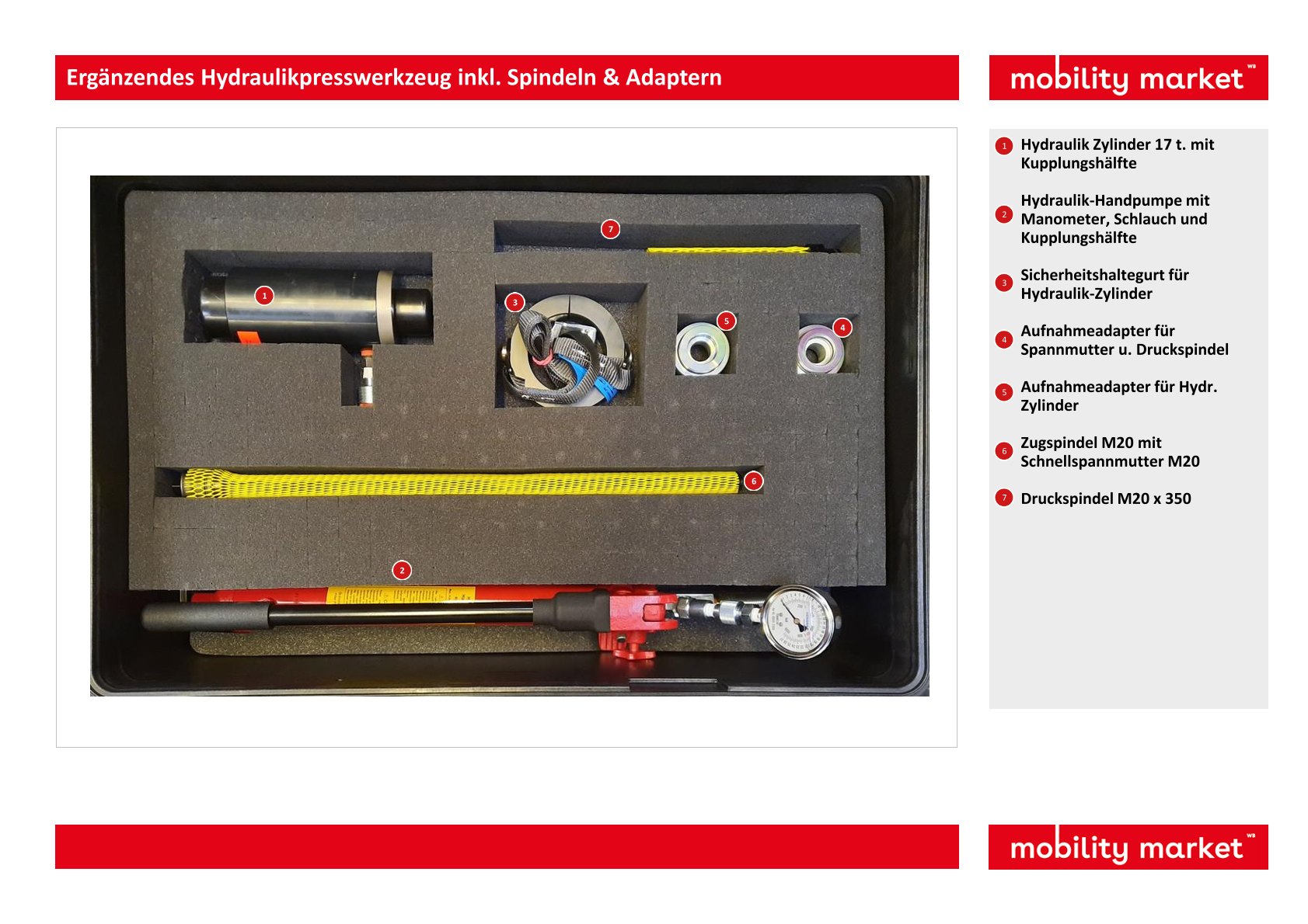 ergänzendes hydraulikpresswerkzeug inkl. spindeln & adaptern