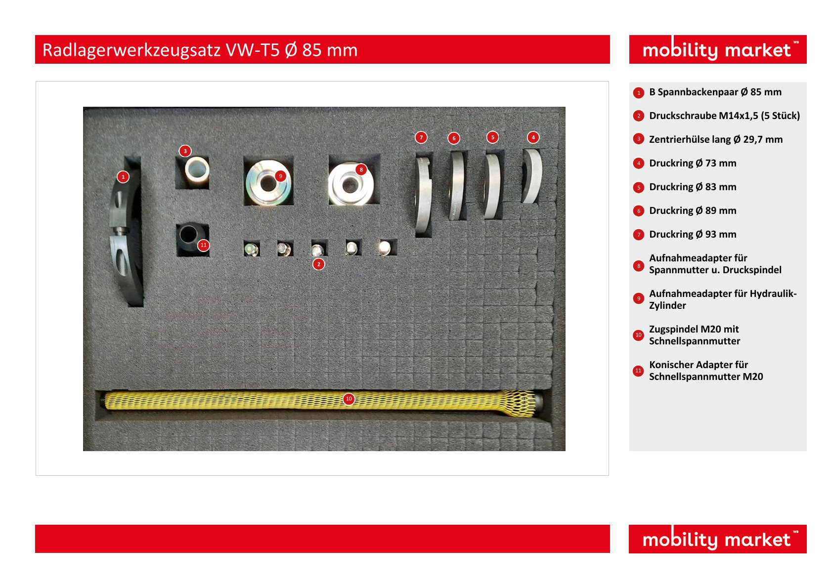 radlagerwerkzeugsatz vw t5 Ø 85 mm