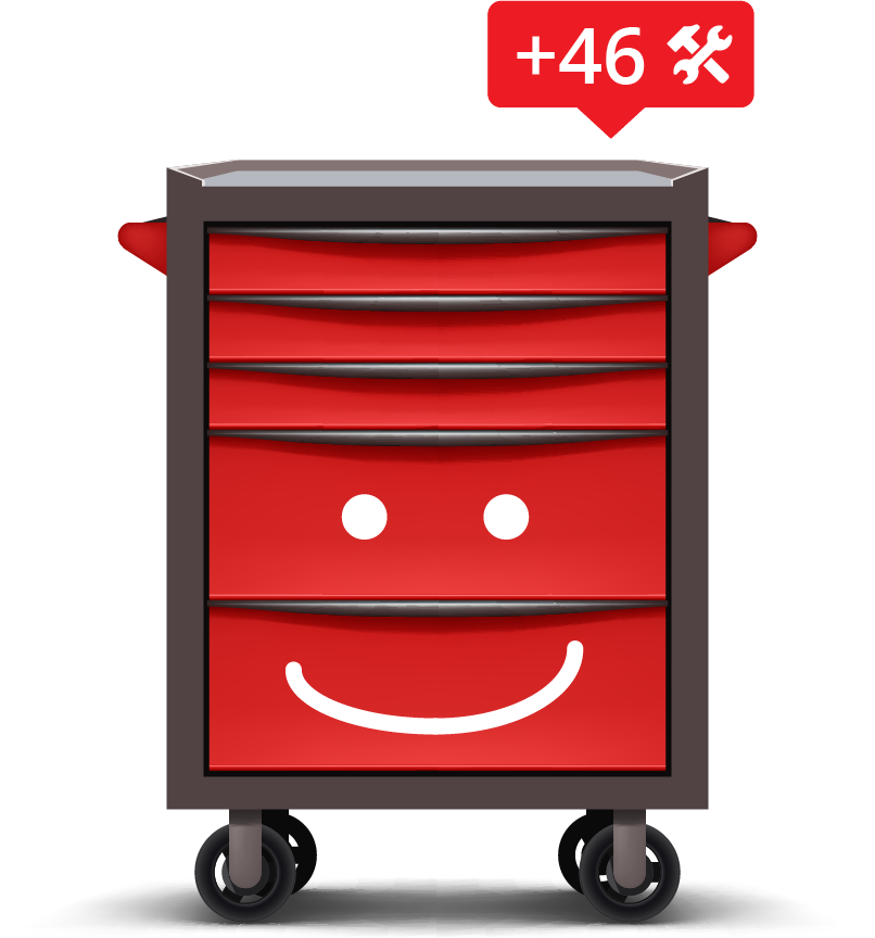 Glücklicher Werkzeugschrank mit größerem Sortiment